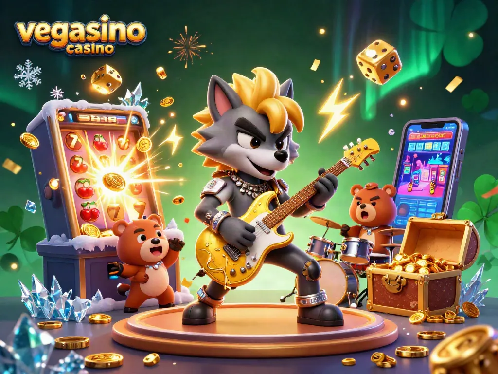 Experience the thrill at vegasino casino with our vibrant 3D illustration of a gaming stage, featuring exciting slot action.