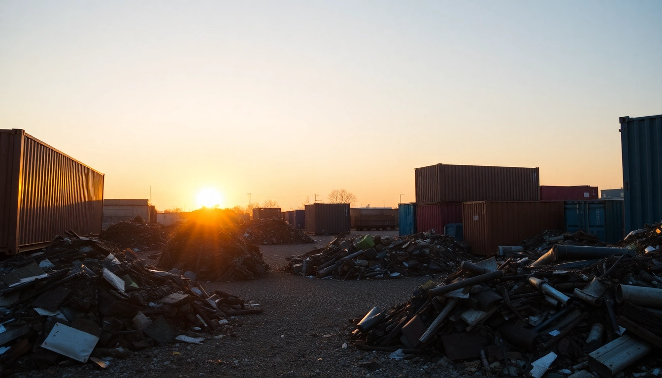 Schrottplatz Duisburg: Verschiedene Altmetalle und Schrottcontainer auf dem Gelände.