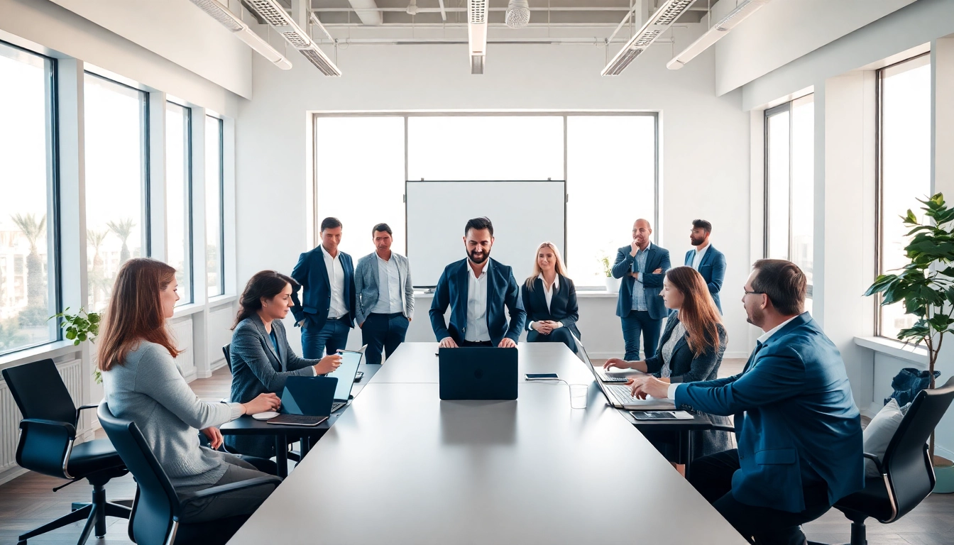 Im Büro einer Headhunter Agentur diskutiert ein Team mit Kandidaten über passende Stellen.