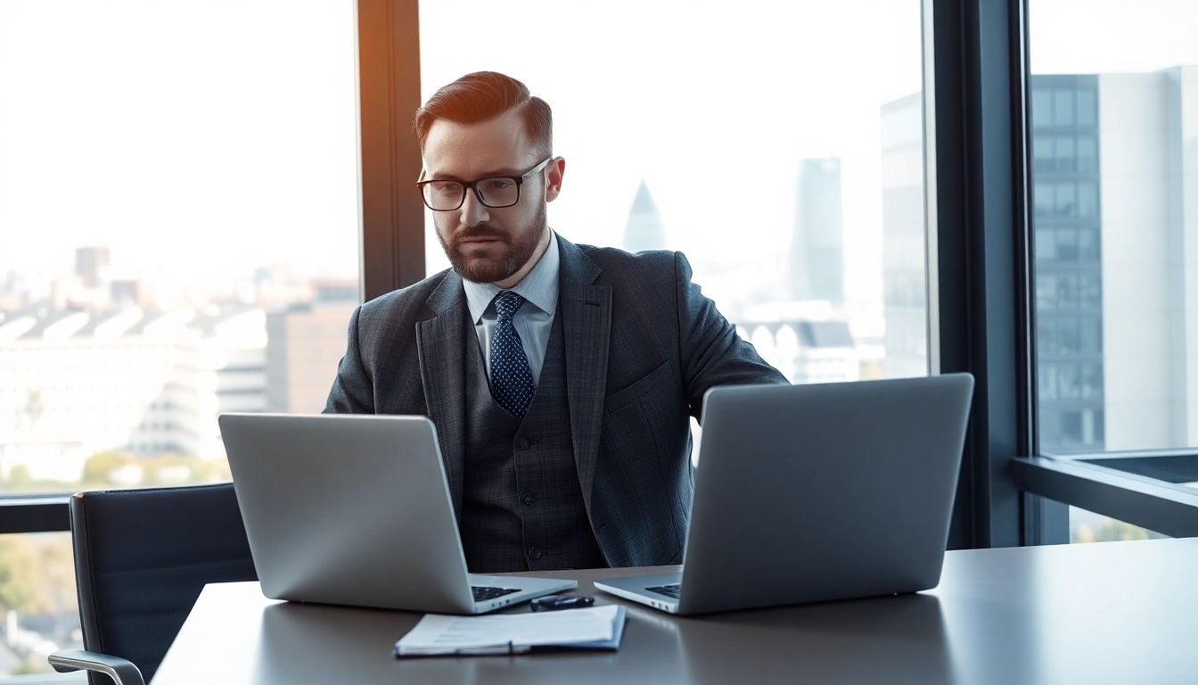 Headhunter Wolfsburg bei der Arbeit in einem modernen Büro, das Professionalität und Effizienz ausstrahlt.