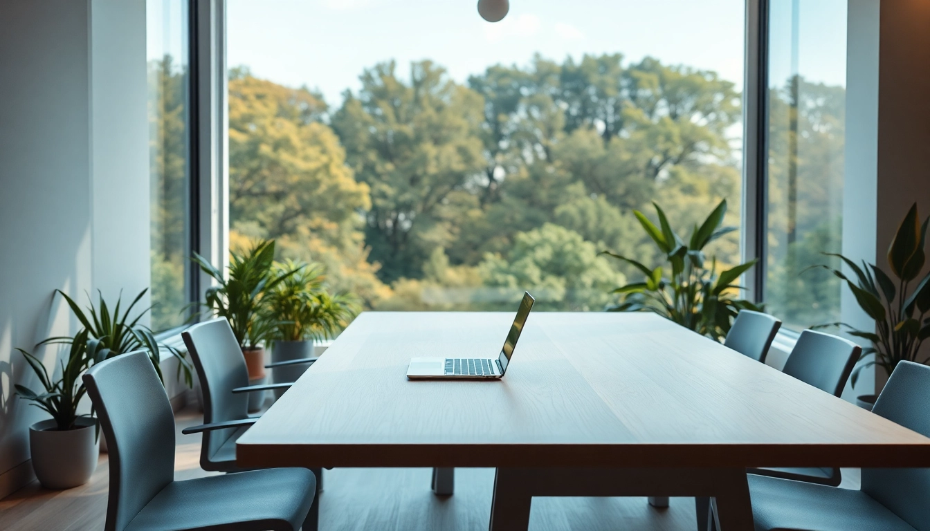 Professionelles Büroumfeld mit Laptop und Pflanzen für Virtuelle assistenten service.