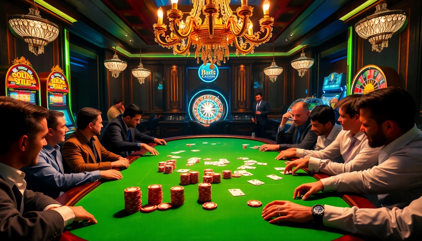 Exciting poker scene at https://topclub.site/ with players and vibrant casino atmosphere.