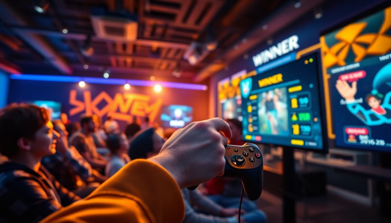 LC88 Win: Exciting online gaming scene showcasing diverse players celebrating victory and success.