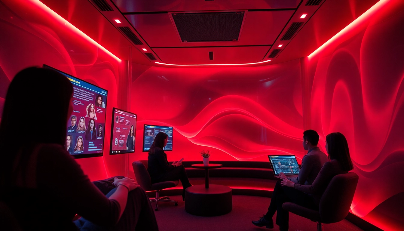 Experience intimate conversations in AI porn chat with diverse digital avatars in a modern chat room environment.