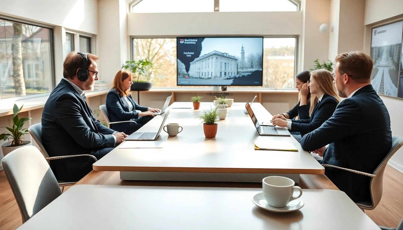 Aktive Journalisten diskutieren über aktuelle Deutschland Politik News in einem lebhaften Nachrichtenraum mit Laptops und Notizen.