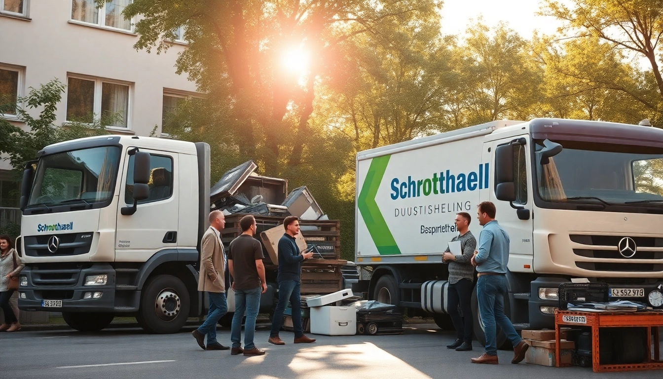 Schrotthandel Düsseldorf: Fachleute sammeln effizient Schrott in einer urbanen Umgebung.