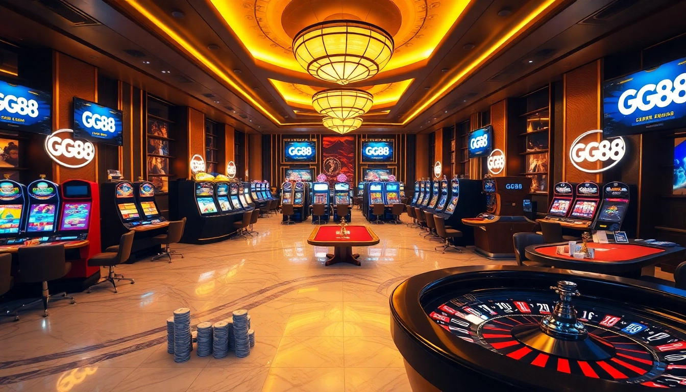 GG88 gaming experience with vibrant casino tables and poker chips on display