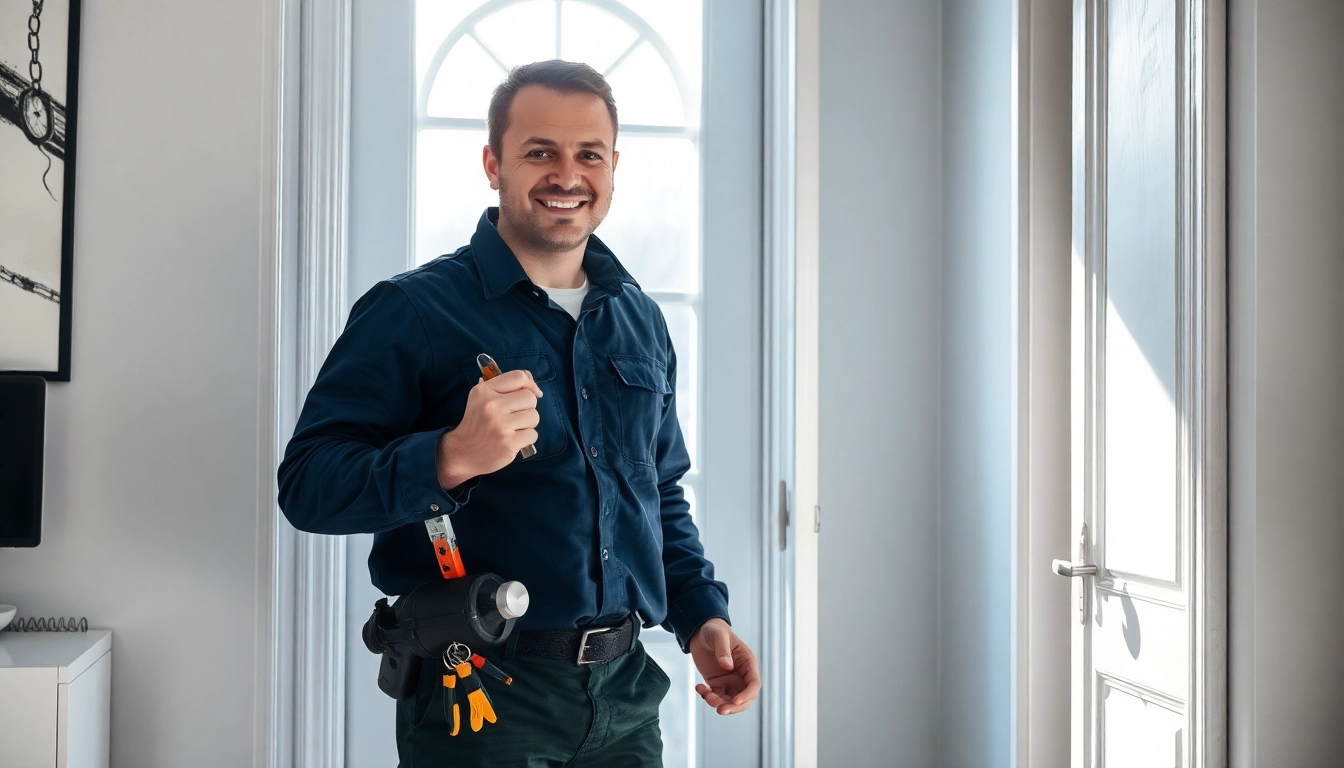 Professioneller Techniker beim Schlüsselnotdienst Berlin öffnet eine Wohnungstür.