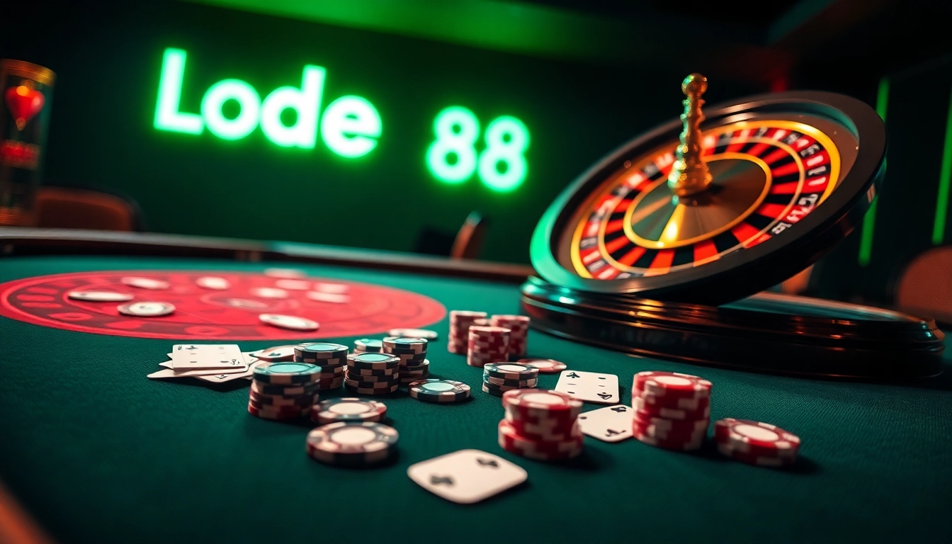 Exciting online gambling scene at https://lode88uk.com/ featuring roulette and poker elements.