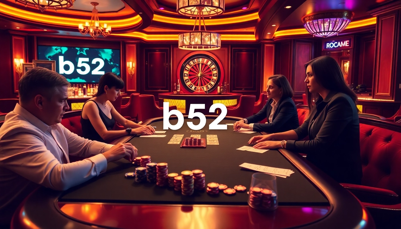 Experience the excitement of "b52" at a luxurious casino poker table with vibrant chips.