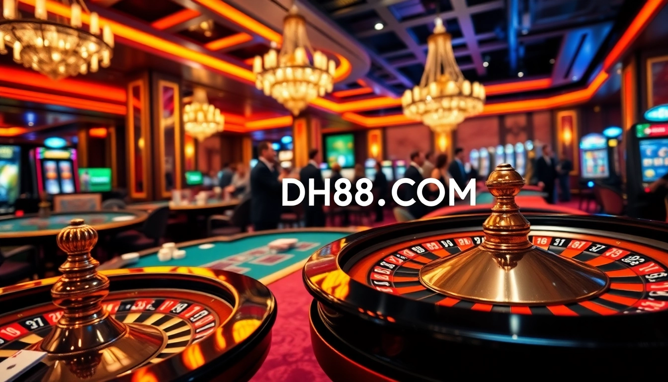 Exciting casino atmosphere at DH88.COM with engaging players and vibrant gaming elements.