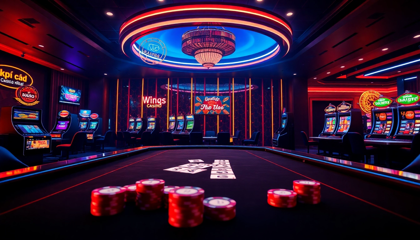 Engaging scene of nhà cái kp88 showcasing a vibrant online casino with high-end gaming tables and poker chips.