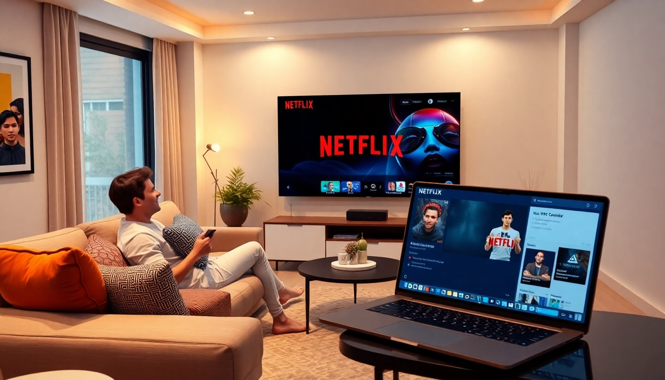 Streaming Netflix with a VPN in a cozy living room setup.