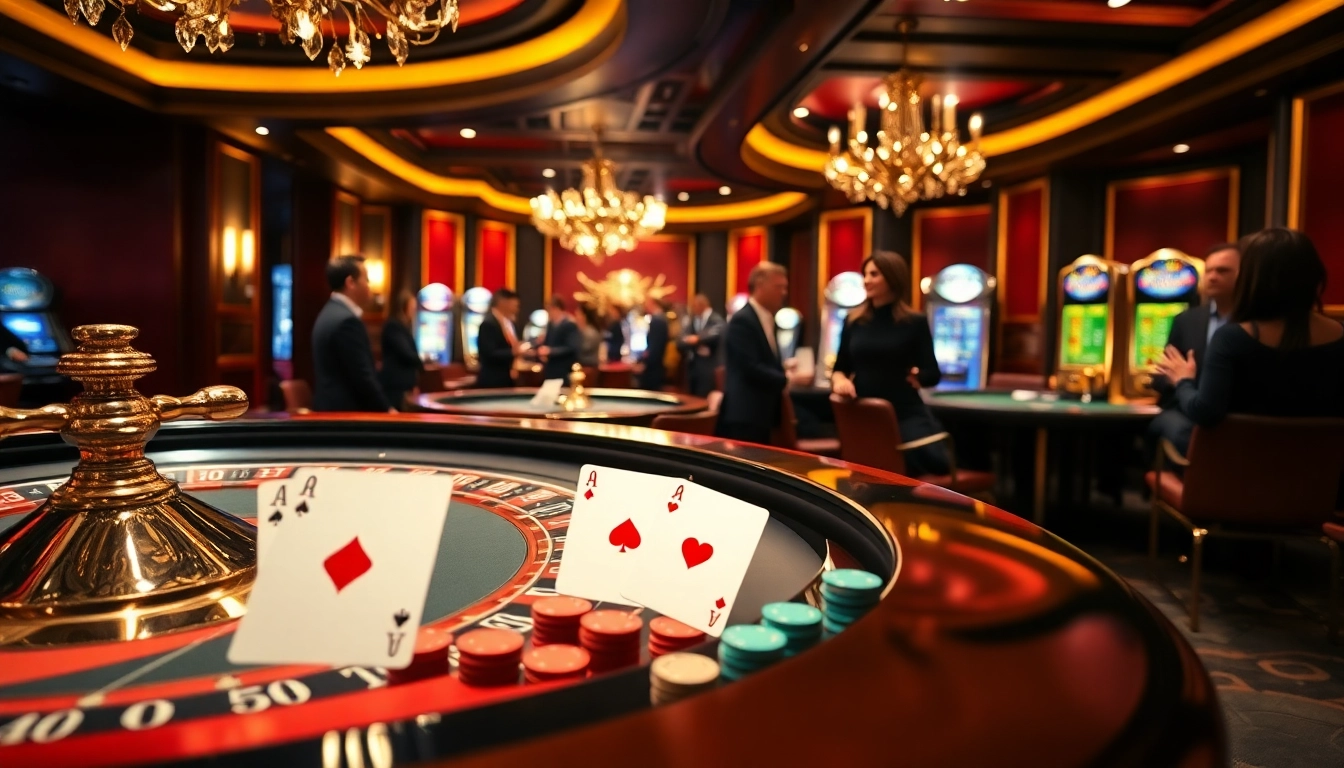 8day casino scene featuring luxurious tables, poker action, and vibrant slot machines.